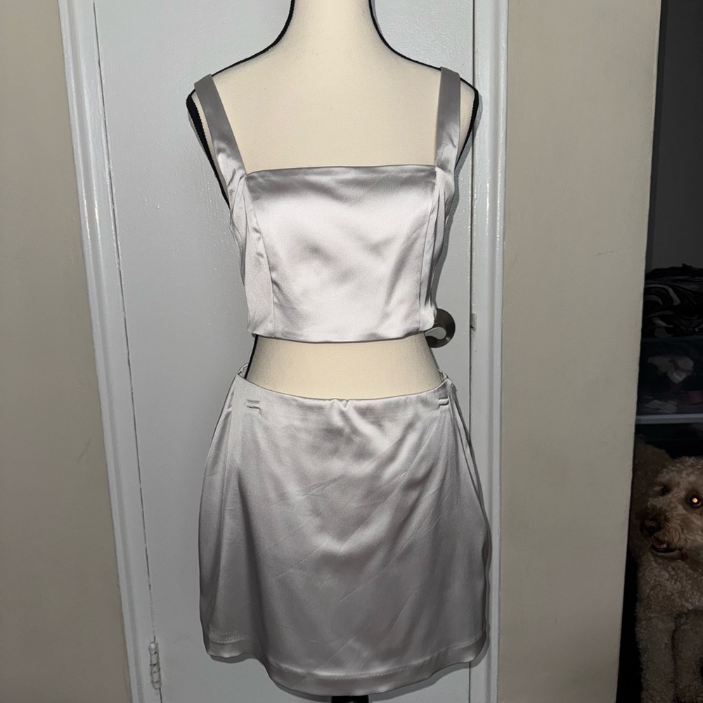 Elegant white Satin top and Skort